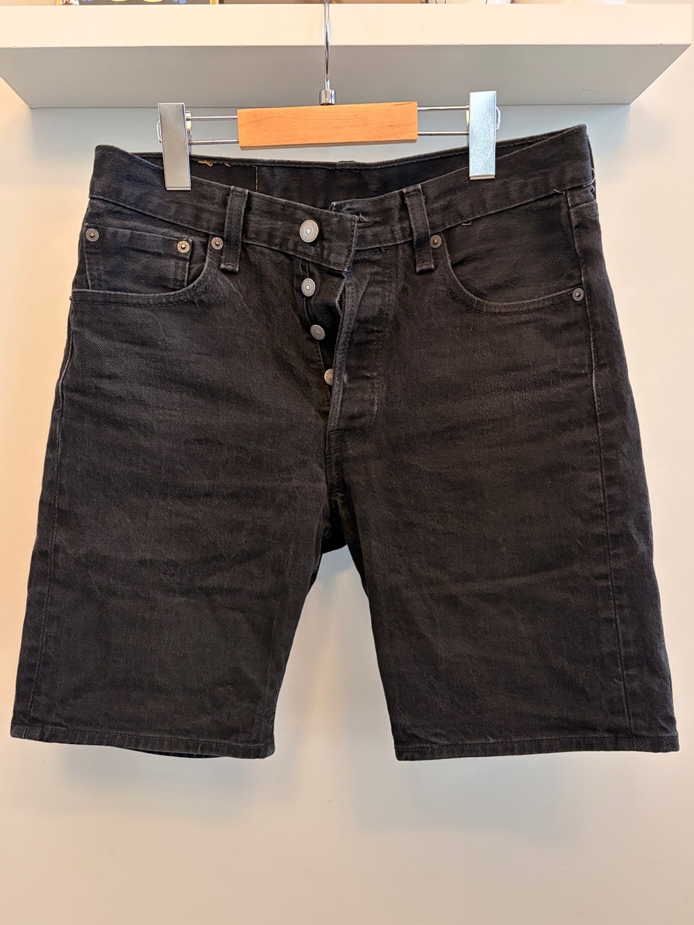Levi’s 501 Black Denim Shorts — waist 30, button fly
